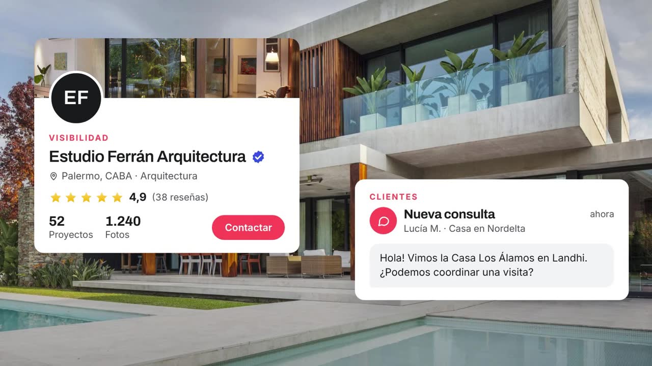 Un perfil de estudio en Landhi recibe una nueva consulta de un cliente